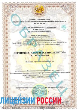 Образец сертификата соответствия аудитора №ST.RU.EXP.00014300-1 Елец Сертификат OHSAS 18001